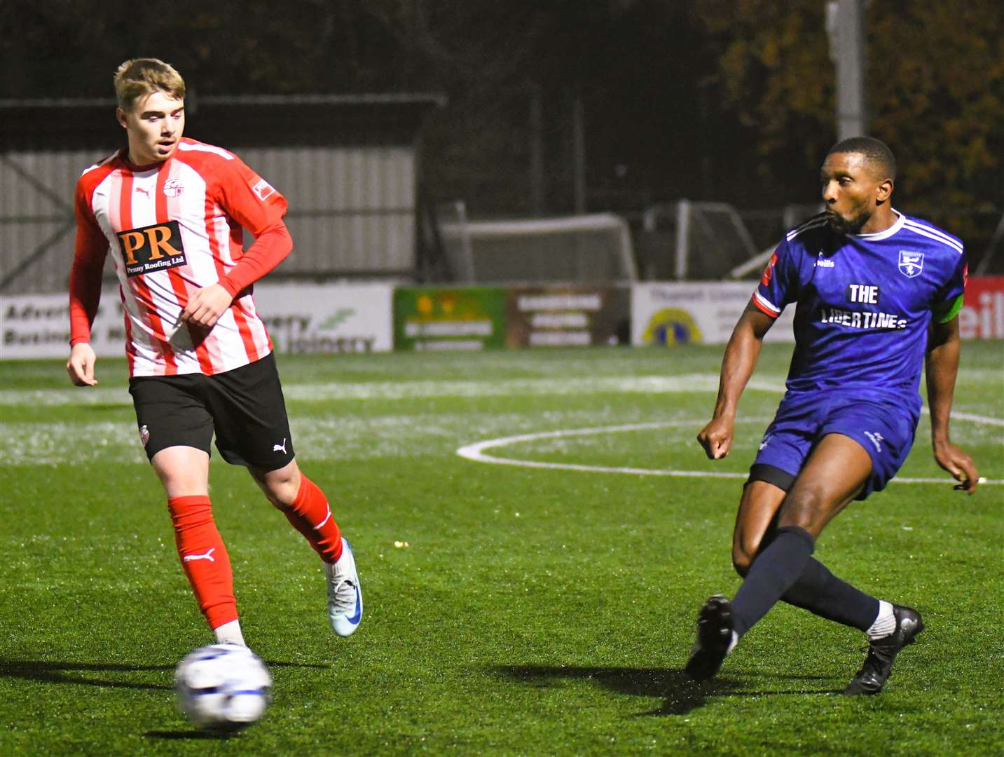 Tyrone Sterling tries to get Margate on the attack. Picture: Marc Richards