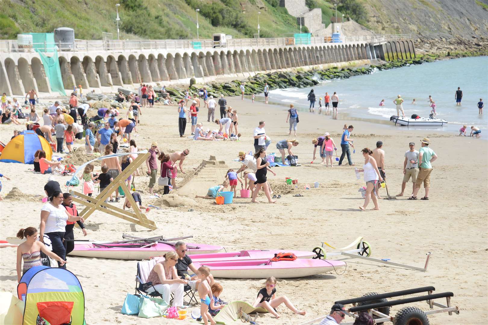 People descended upon the beach to put their sandcastle skills to the test