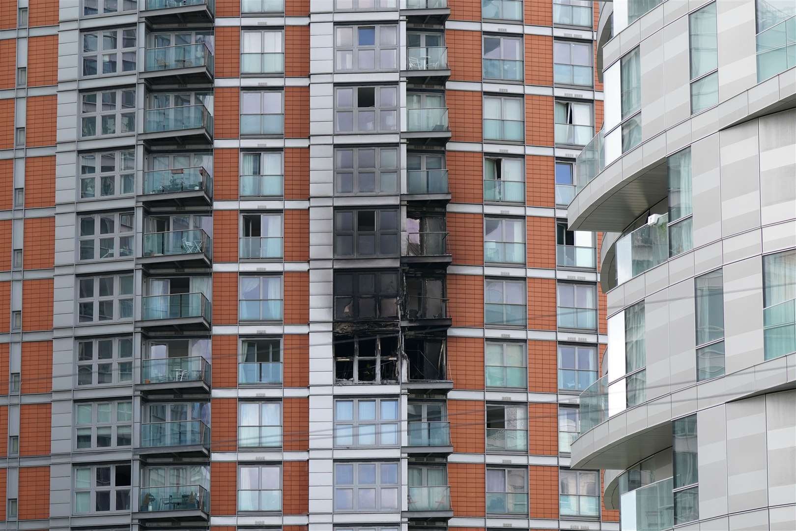 Damage to a 19-storey tower block in New Providence Wharf (Yui Mok/PA)