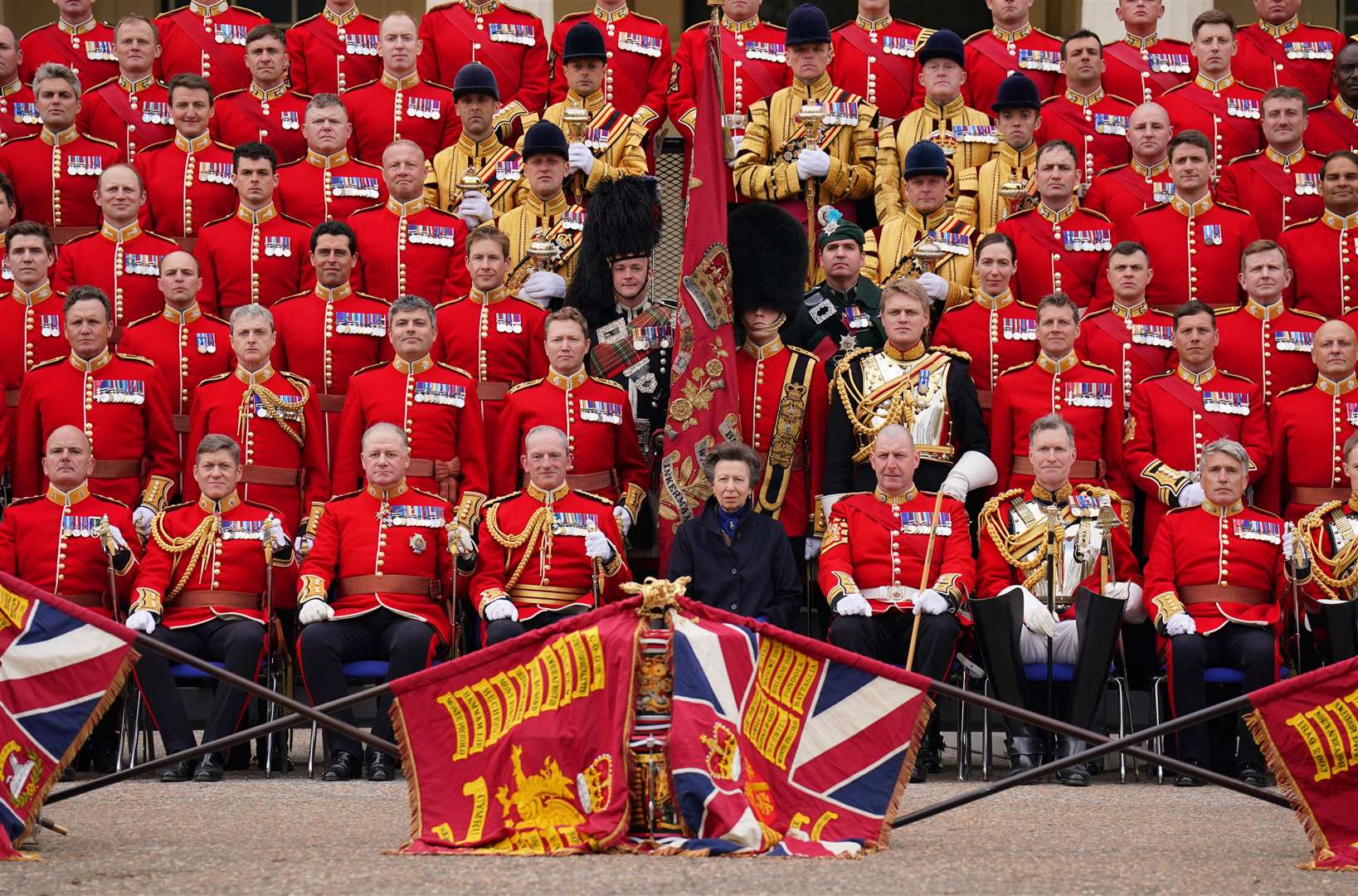 Anne joined officers and senior non-commissioned officers of The Household Division for a group photo (Jonathan Brady/PA)