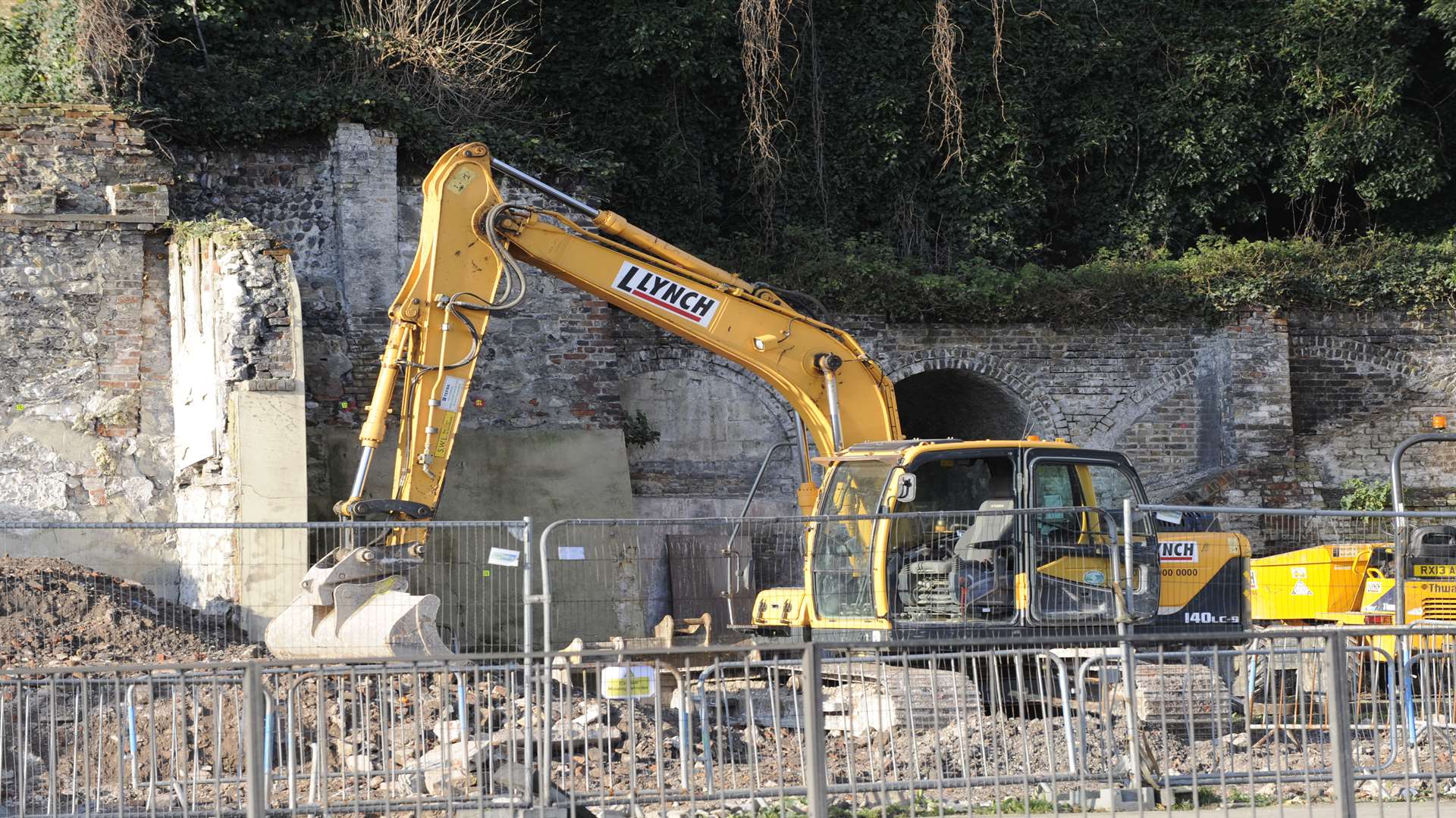 It is thought this JCB unearthed the bomb at lunch time