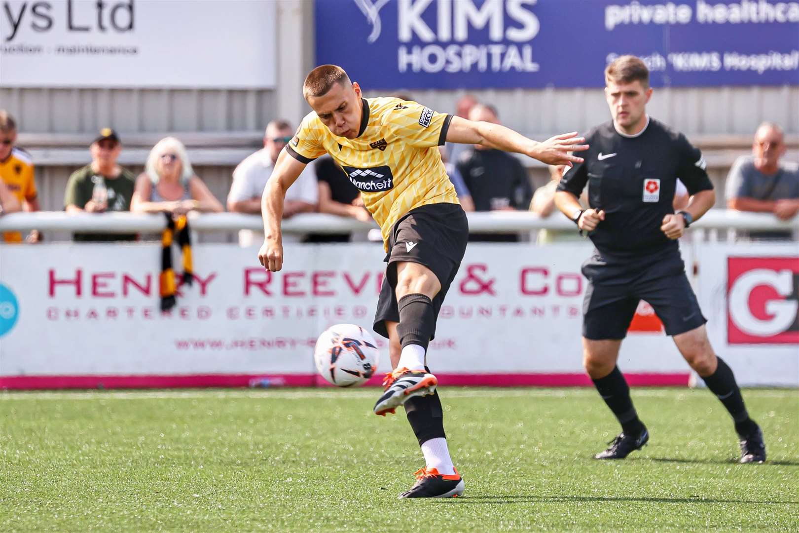 Maidstone midfielder Ark Krasniqi keeps the ball moving in midfield. Picture: Helen Cooper