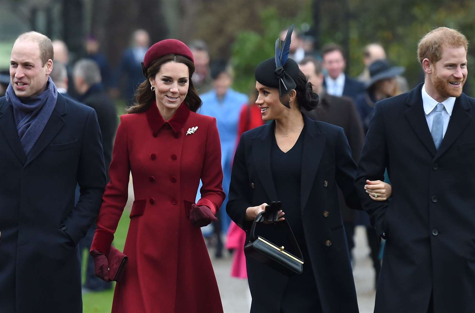 The Duke and Duchess of Cambridge and the Duke and Duchess of Sussex attend the Christmas Day service on the Queen’s Sandringham estate (Joe Giddens/PA)