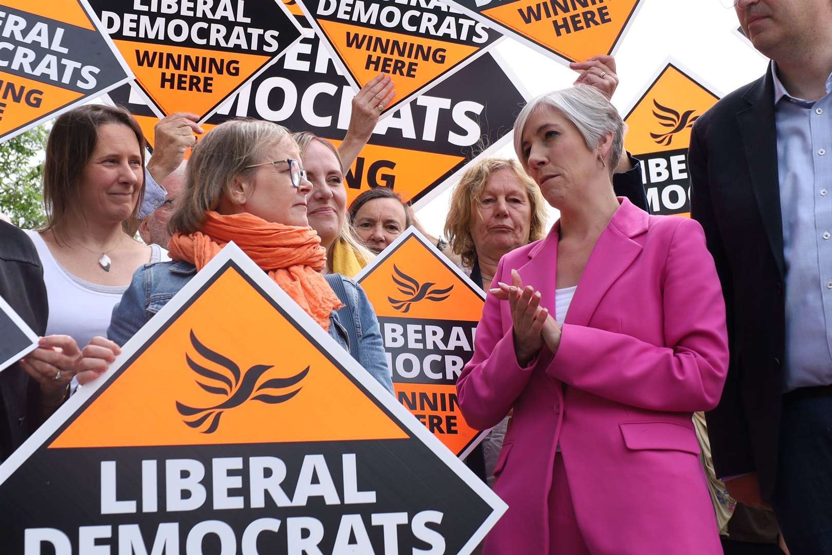 Deputy leader Daisy Cooper campaigning in Godalming and Ash where the Lib Dems are fighting to defeat Jeremy Hunt (Will Durrant/PA)