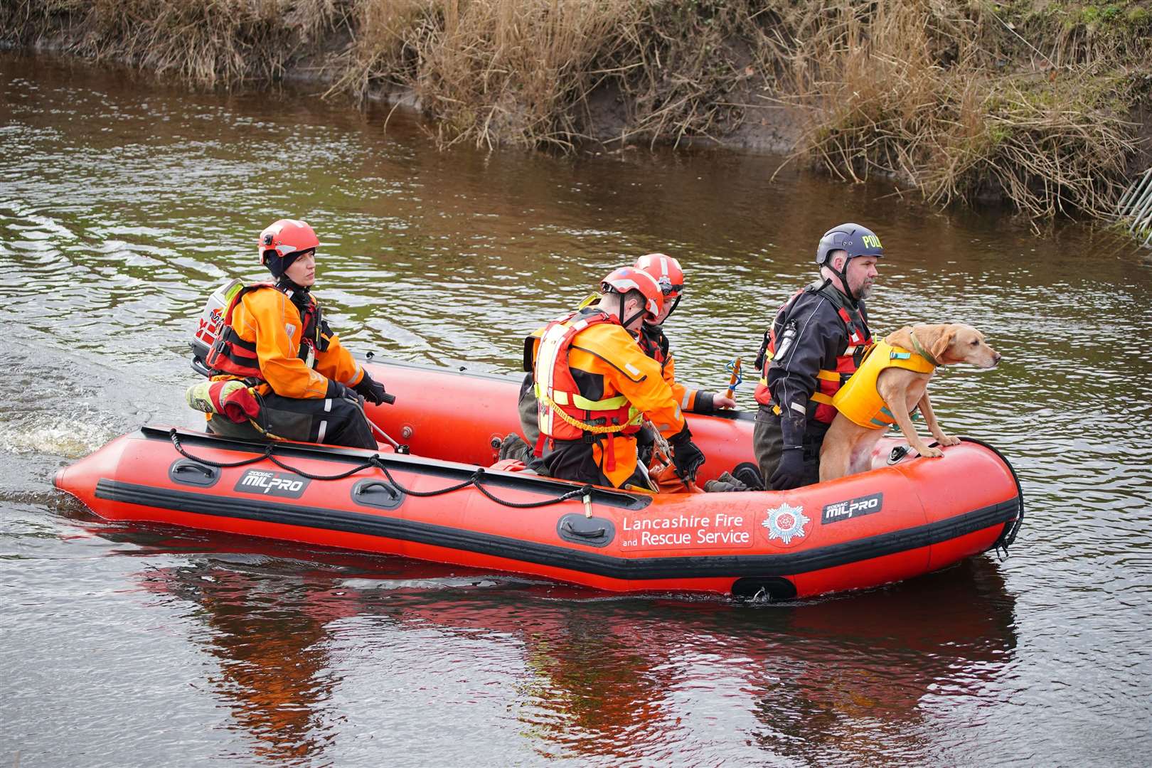Specialist search teams on the River Wyre, in St Michael’s on Wyre, Lancashire (Peter Byrne/PA)
