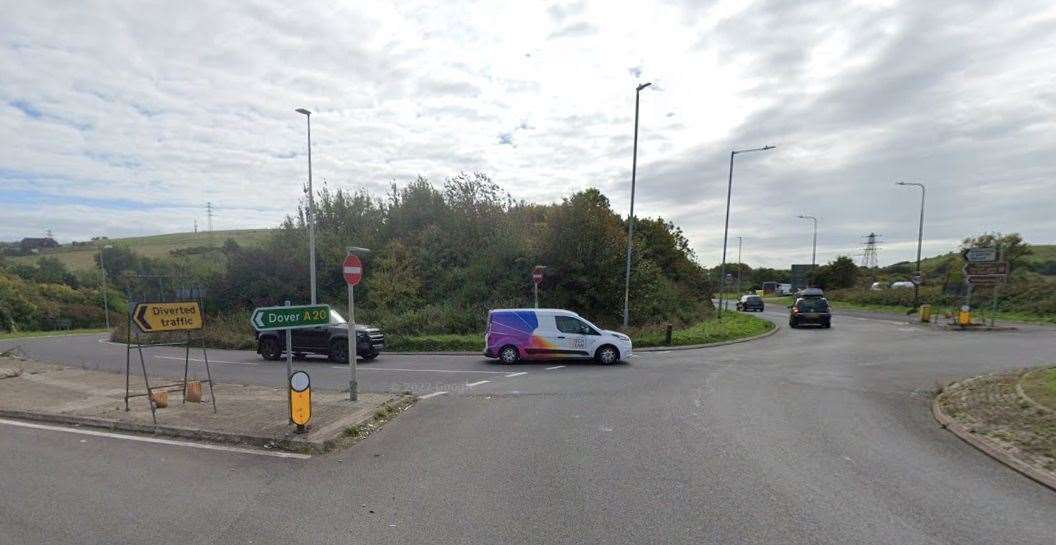 Jamie Barnett drove the wrong way down the A20 slip road which leads to the Spitfire Way roundabout in Hawkinge. Picture: Google Maps