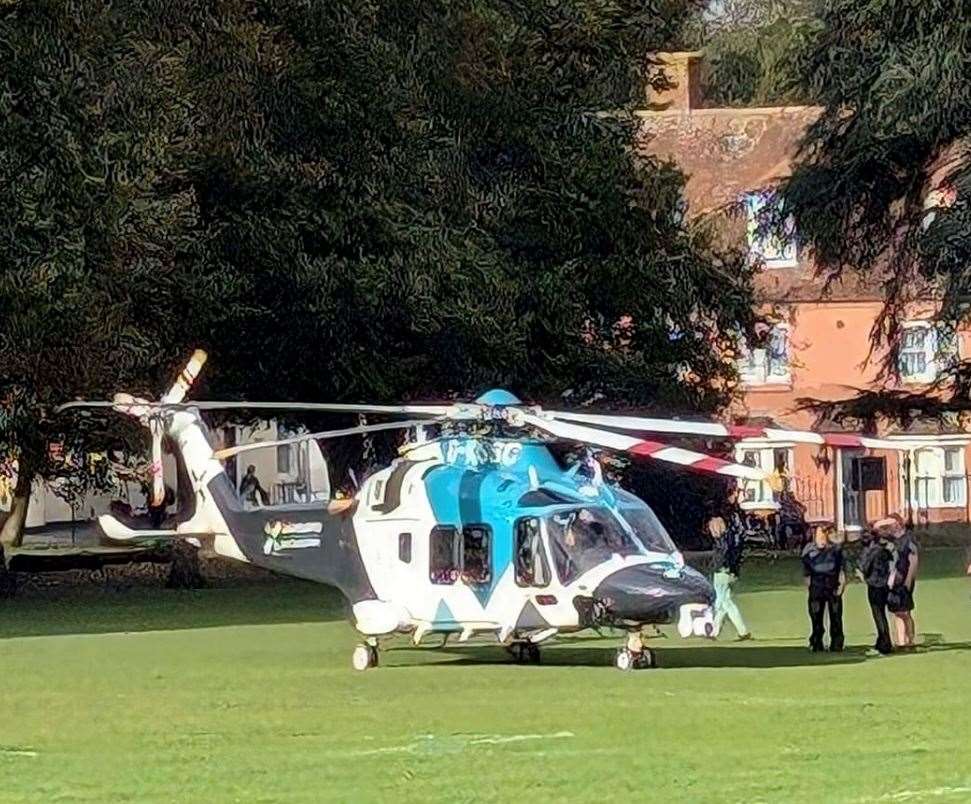 An air ambulance was spotted at Faversham Recreation Ground this afternoon. Picture: Ian Broadmore