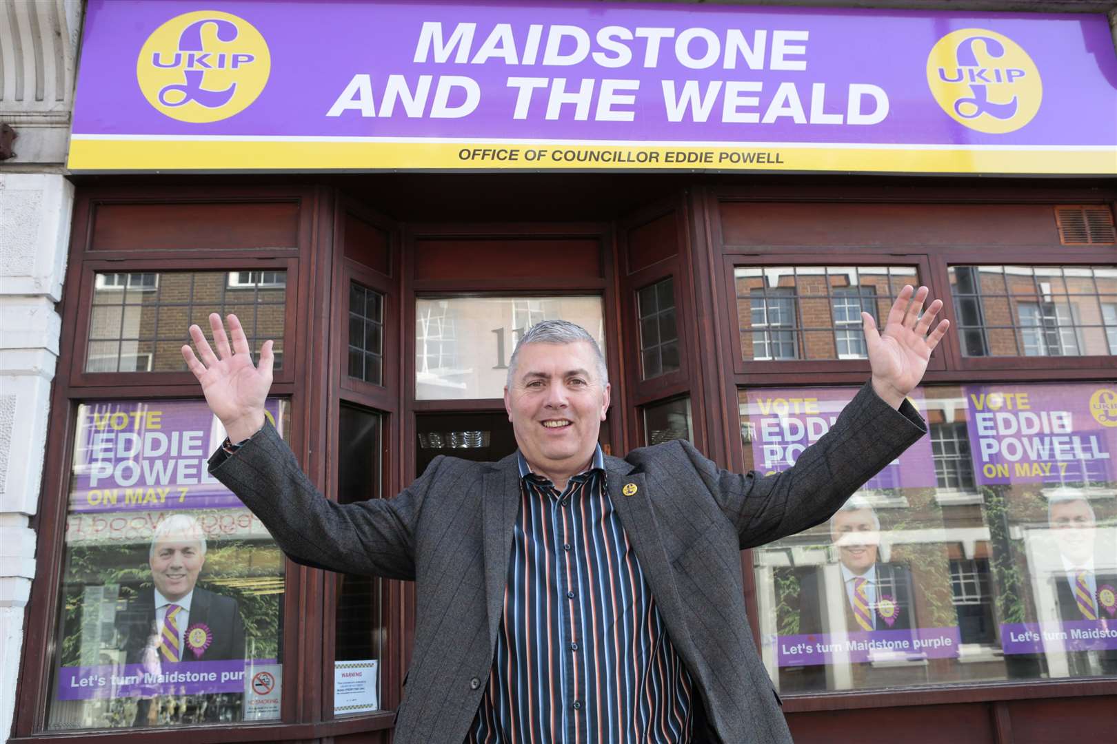 Eddie Powell outside the Ukip office in Mill Street