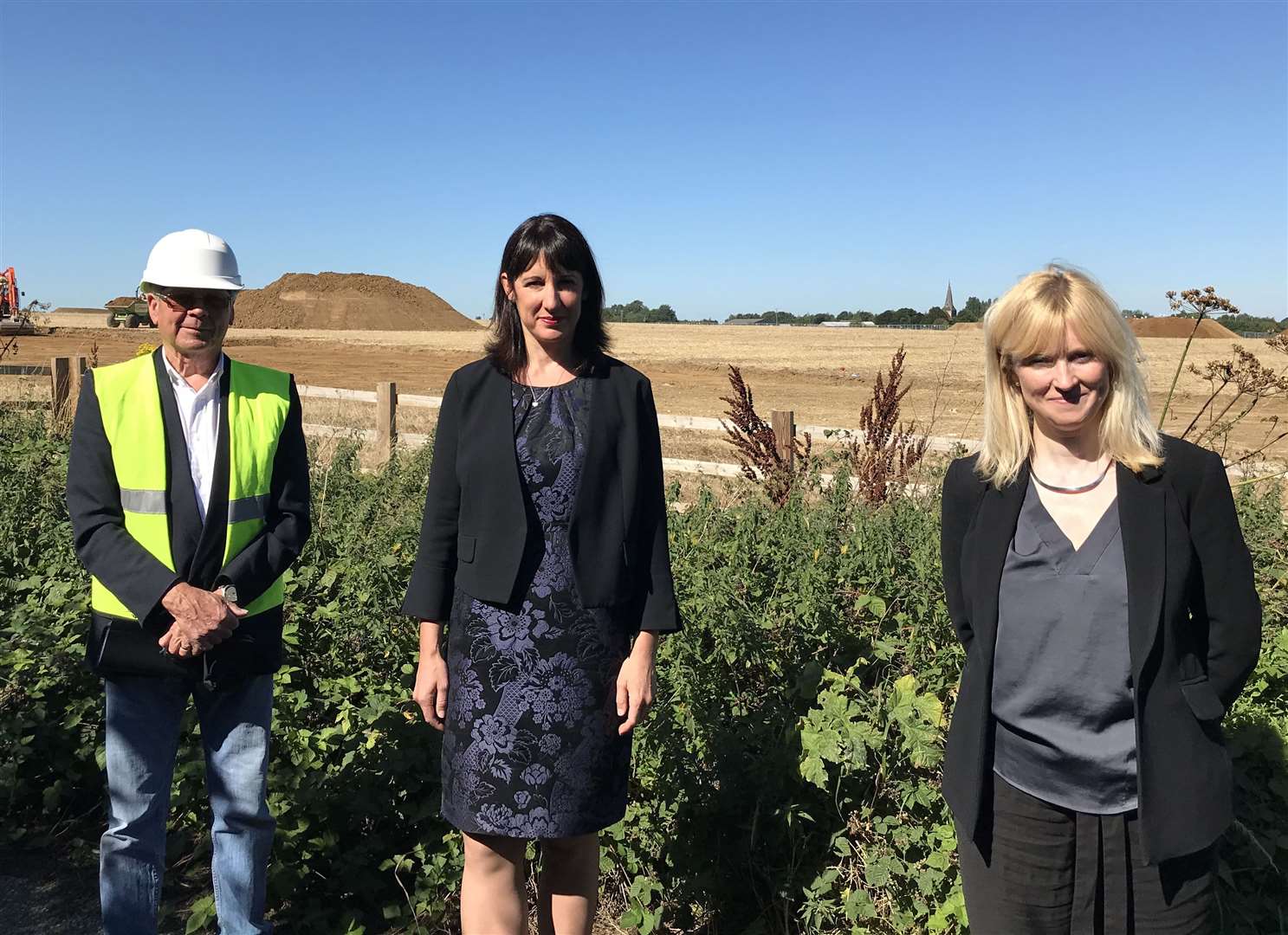 Labour Brexit spokeswoman Rachel Reeves with Rosie Duffield MP (right) and Richard Lavender President of Kent Invicta Chamber of Commerce, during her visit to the site in Ashford, Kent recently purchased by the Government as it gears up for possible trade frictions as a result of leaving the EU (Michael Drummond/PA)