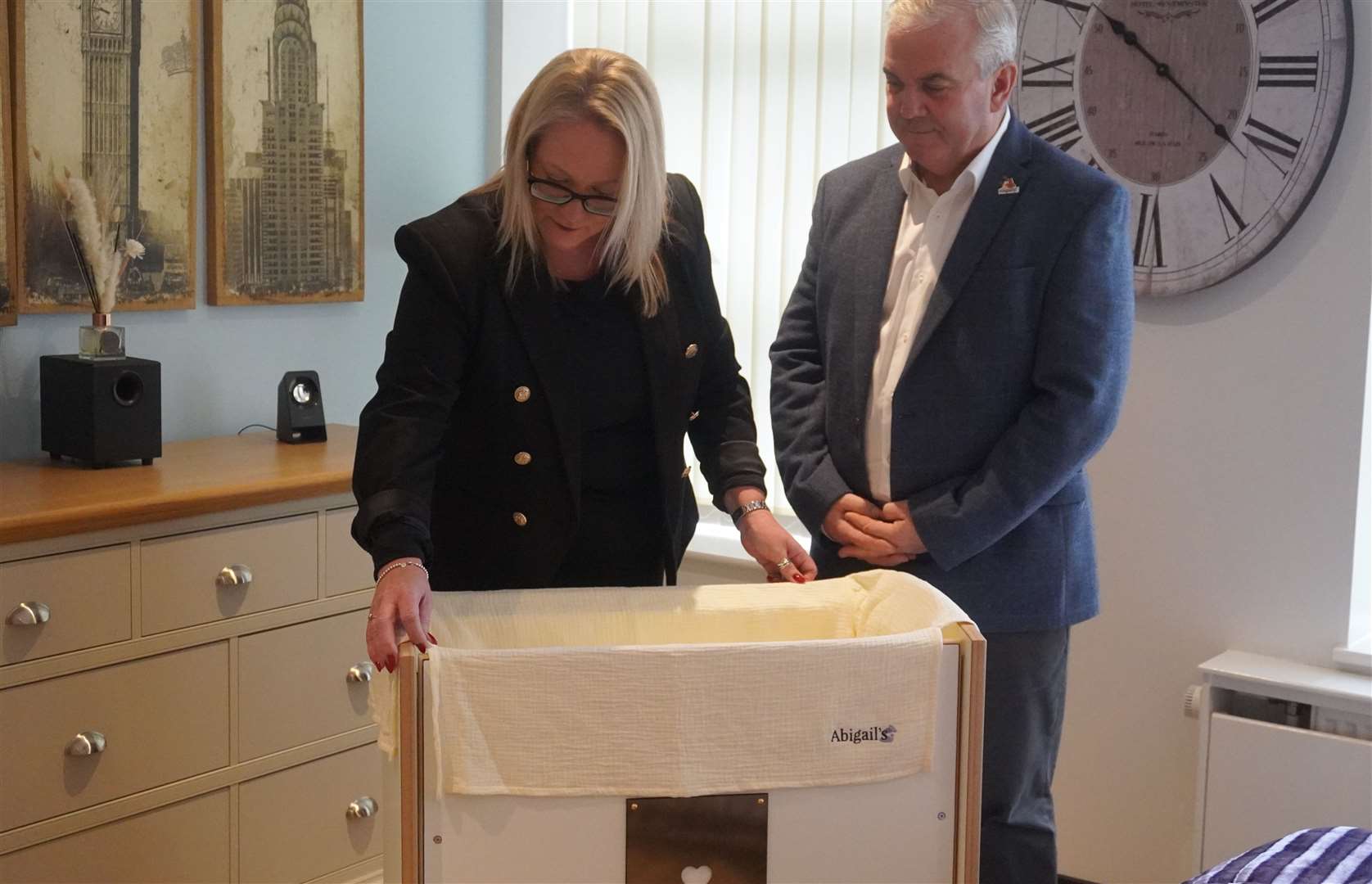 Jo and David Ward with their Abigail's Cooling Cot