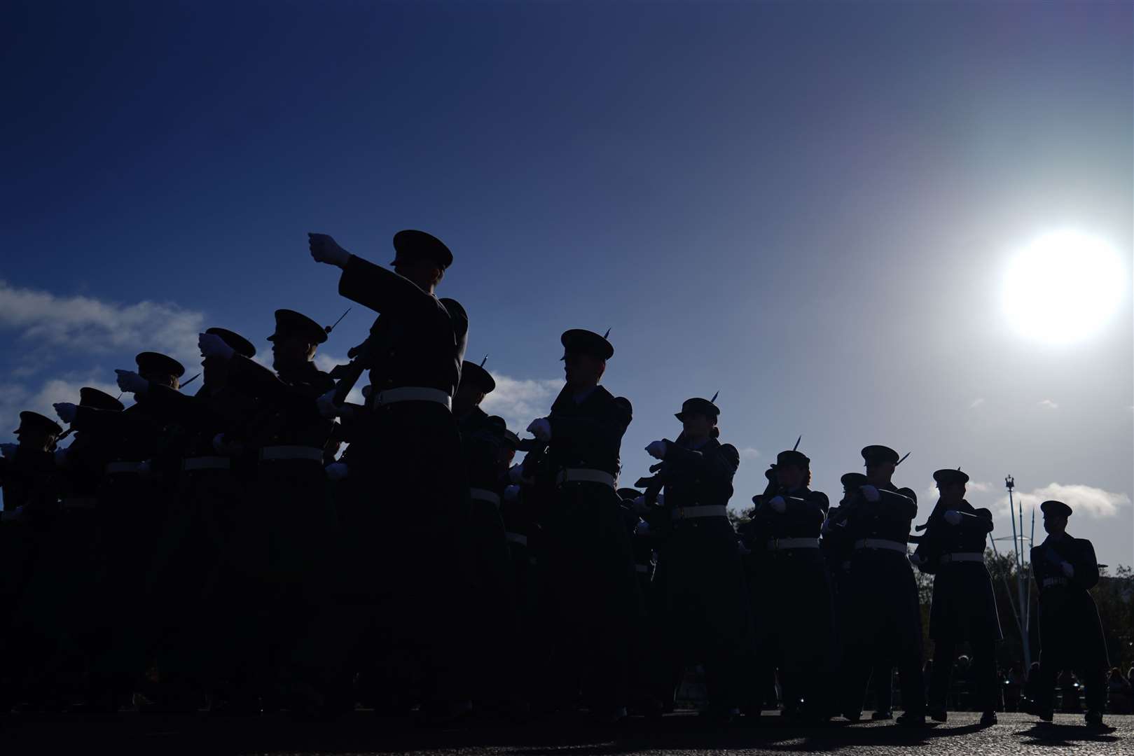 Soldiers march along The Mall in London, ahead of the state opening of Parliament (James Manning/PA)