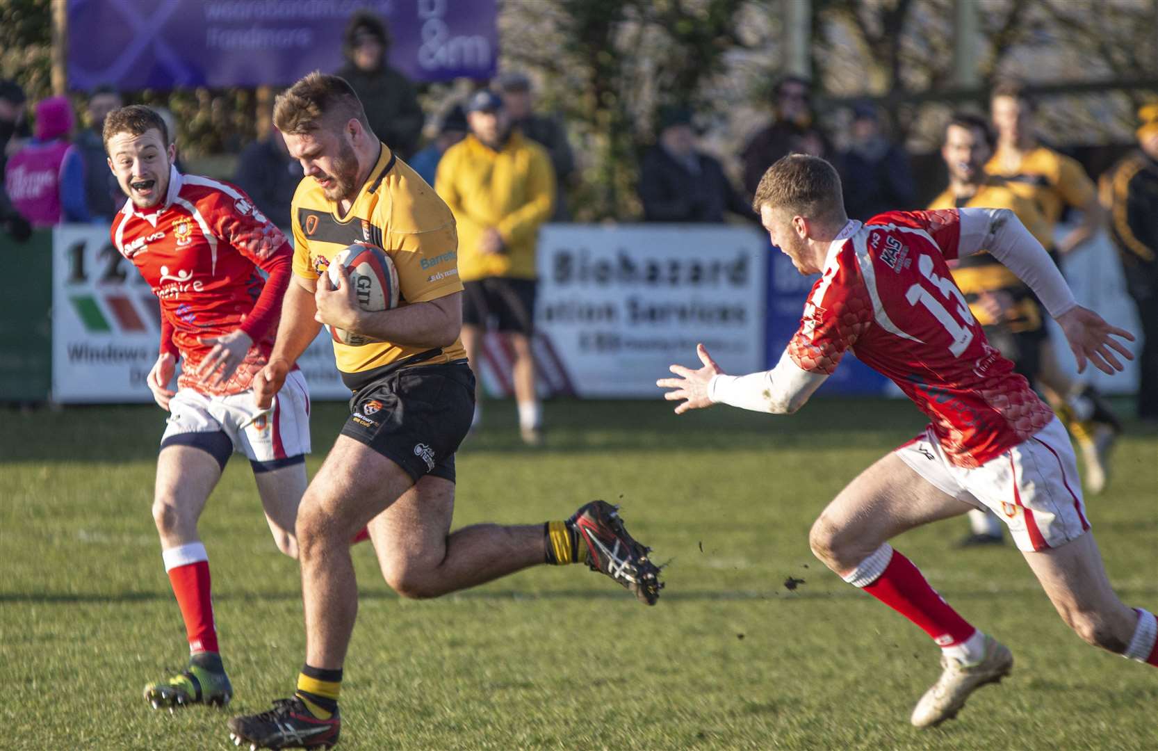 Canterbury power through to score against Barnstaple. Picture: Phillipa Hilton