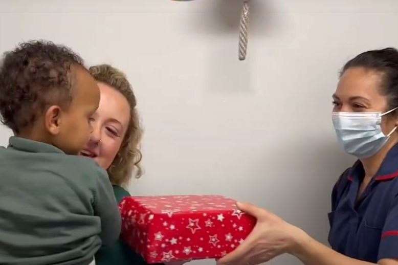 Tadhg Mealey with his mum, courtney, at Medway Hospital. Picture: Medway NHS