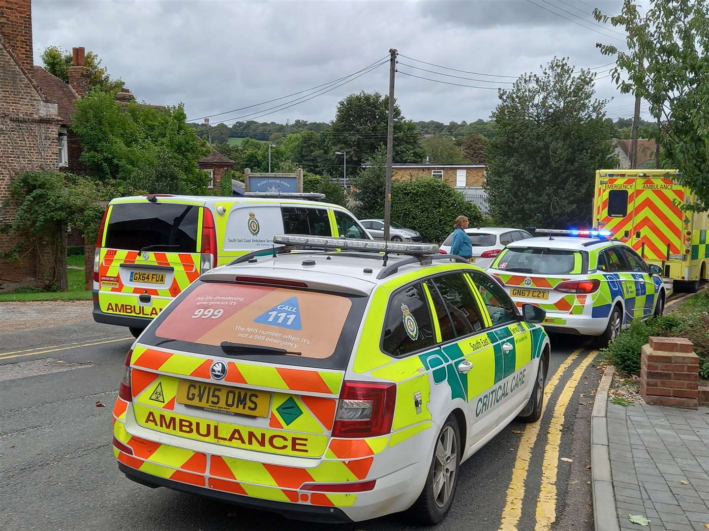 Emergency services photographed close to the scene in the Canterbury village of Chartham