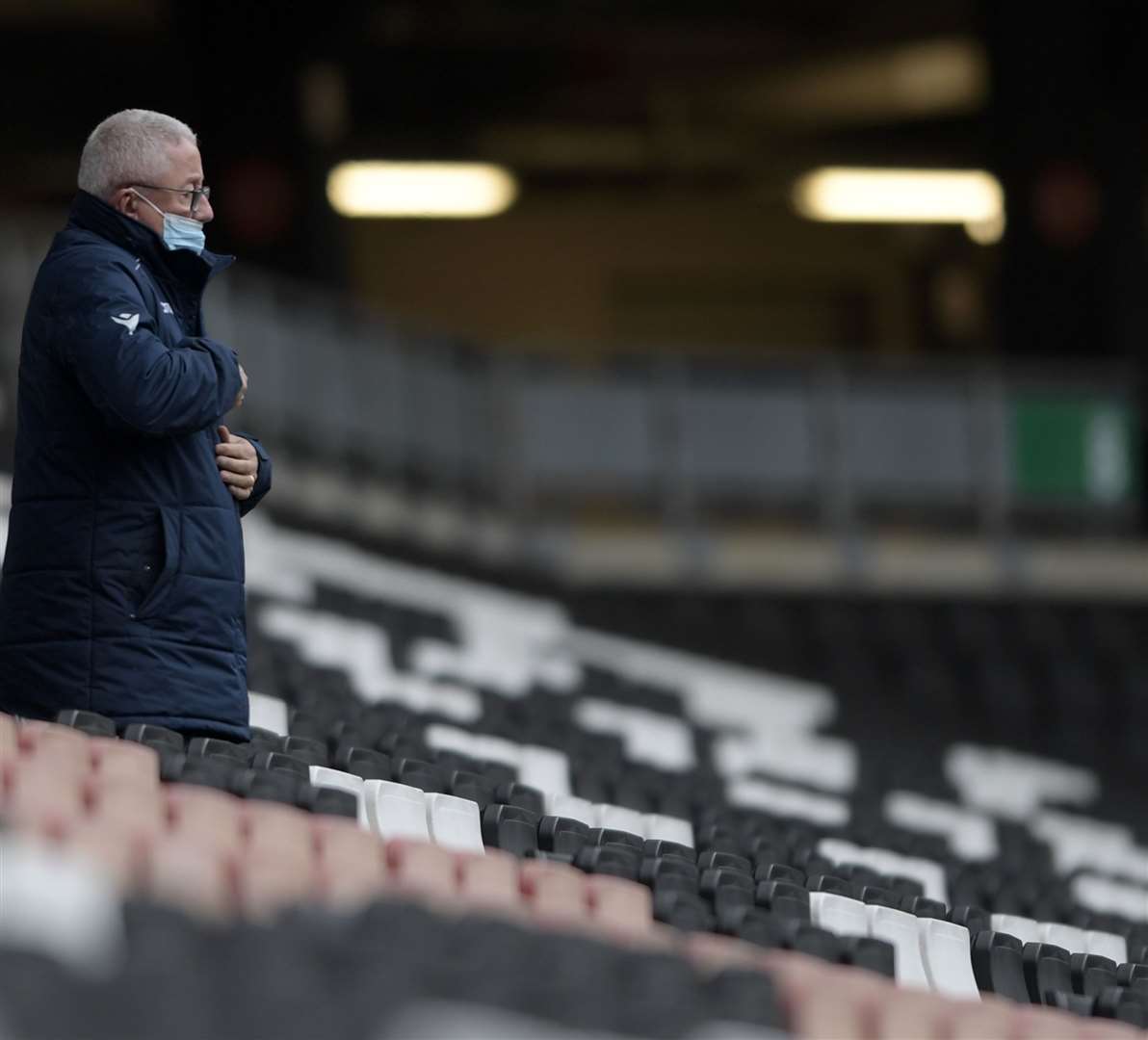 Gillingham chairman Paul Scally at a near-empty StadiumMK on Saturday Picture: Barry Goodwin