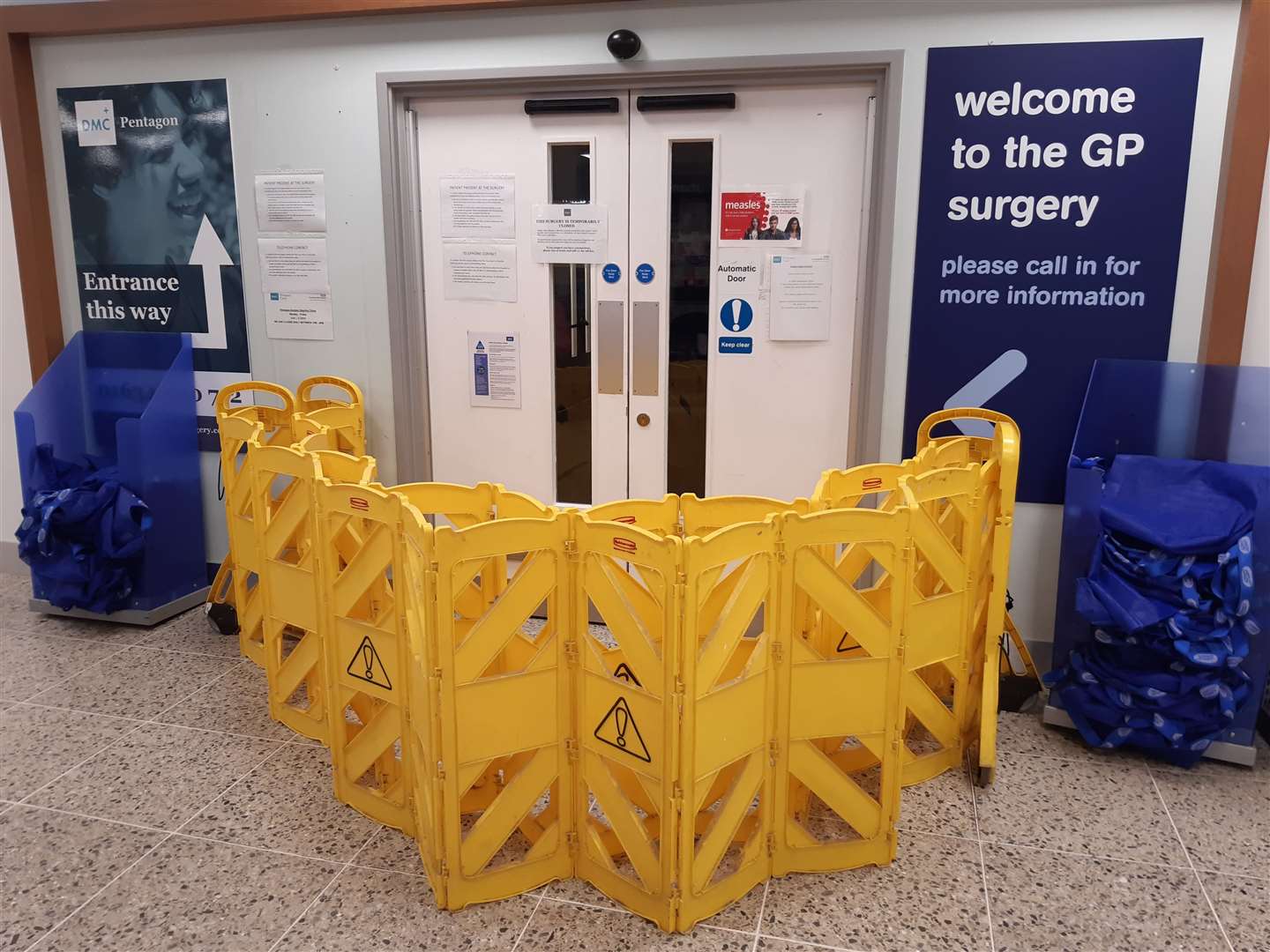 The blocked off entrance to DMC Healthcare inside Boots at the Pentagon shopping centre, Chatham