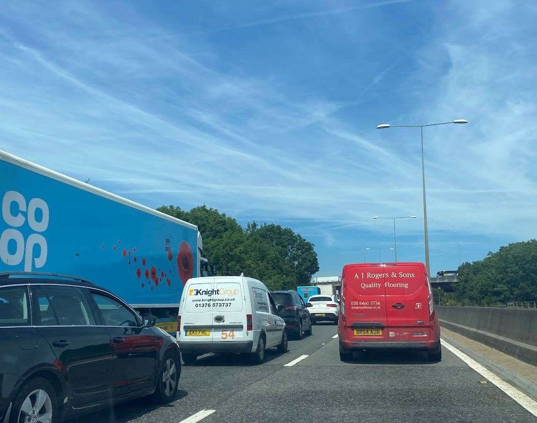 Drivers are caught in long queues on the approach the Dartford Crossing