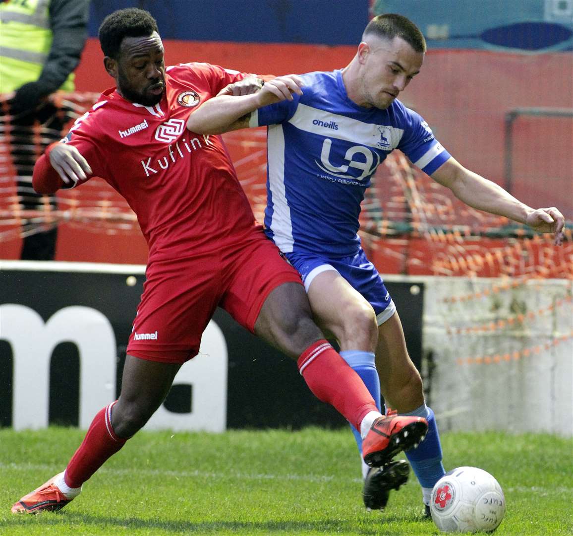 Ebbsfleet's Myles Weston in action against Hartlepool on Saturday. Picture: Sean Aidan FM21792510