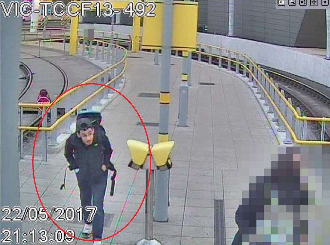 A CCTV image of Salman Abedi at Victoria Station making his way to Manchester Arena on May 22 2017 (GMP/PA)