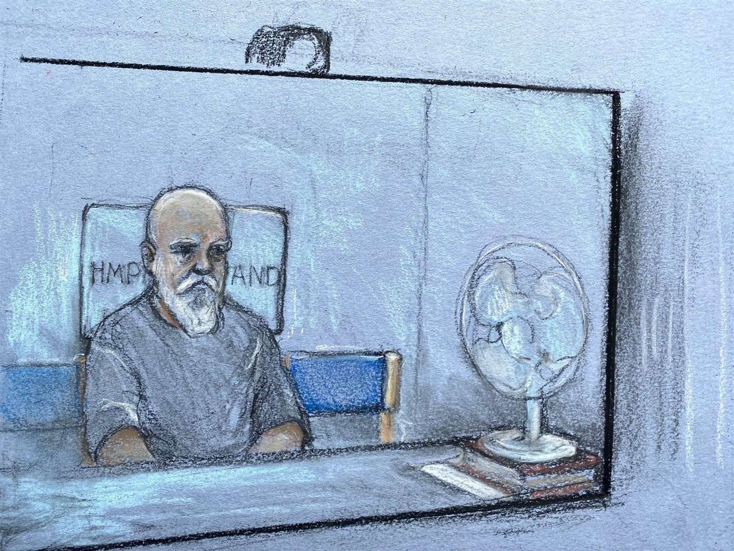 Court artist sketch by Elizabeth Cook of Sarah Everard’s killer Wayne Couzens (Elizabeth Cook/PA)