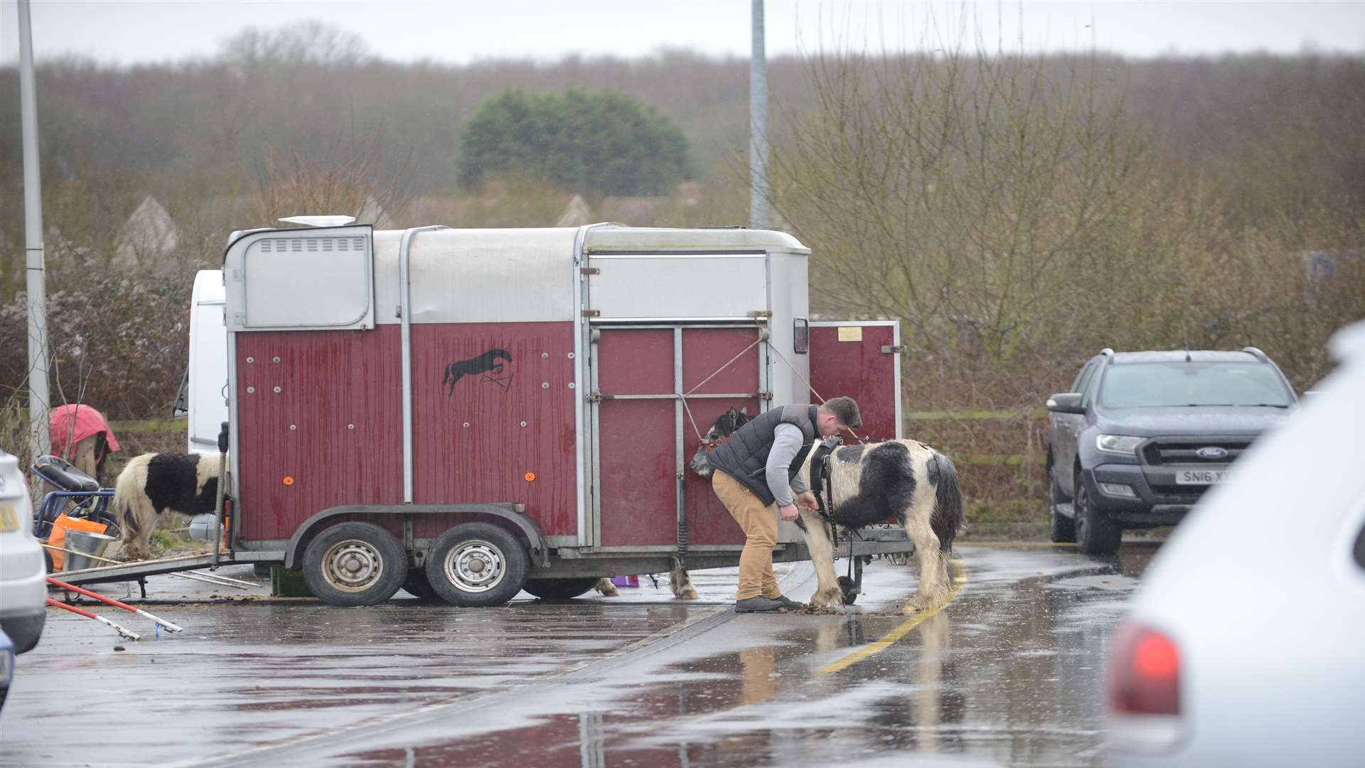 Caravans, trailers and cars have been parked on the site