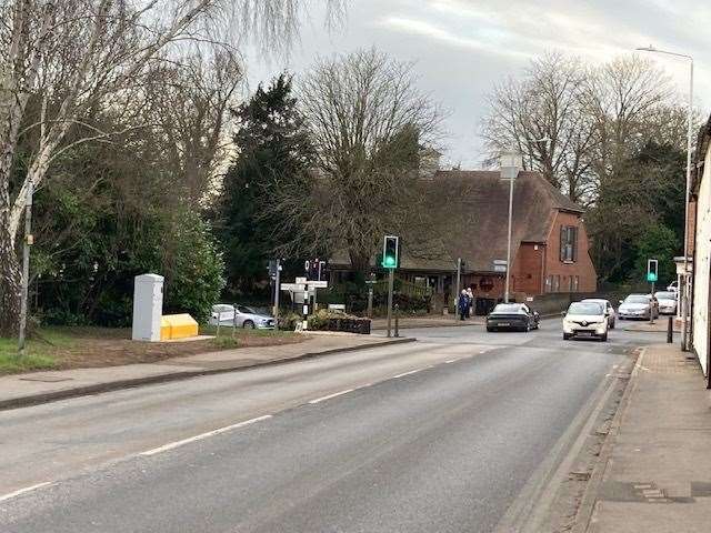 The site of the phone mast, by the yellow box, is close to the village hall, behind