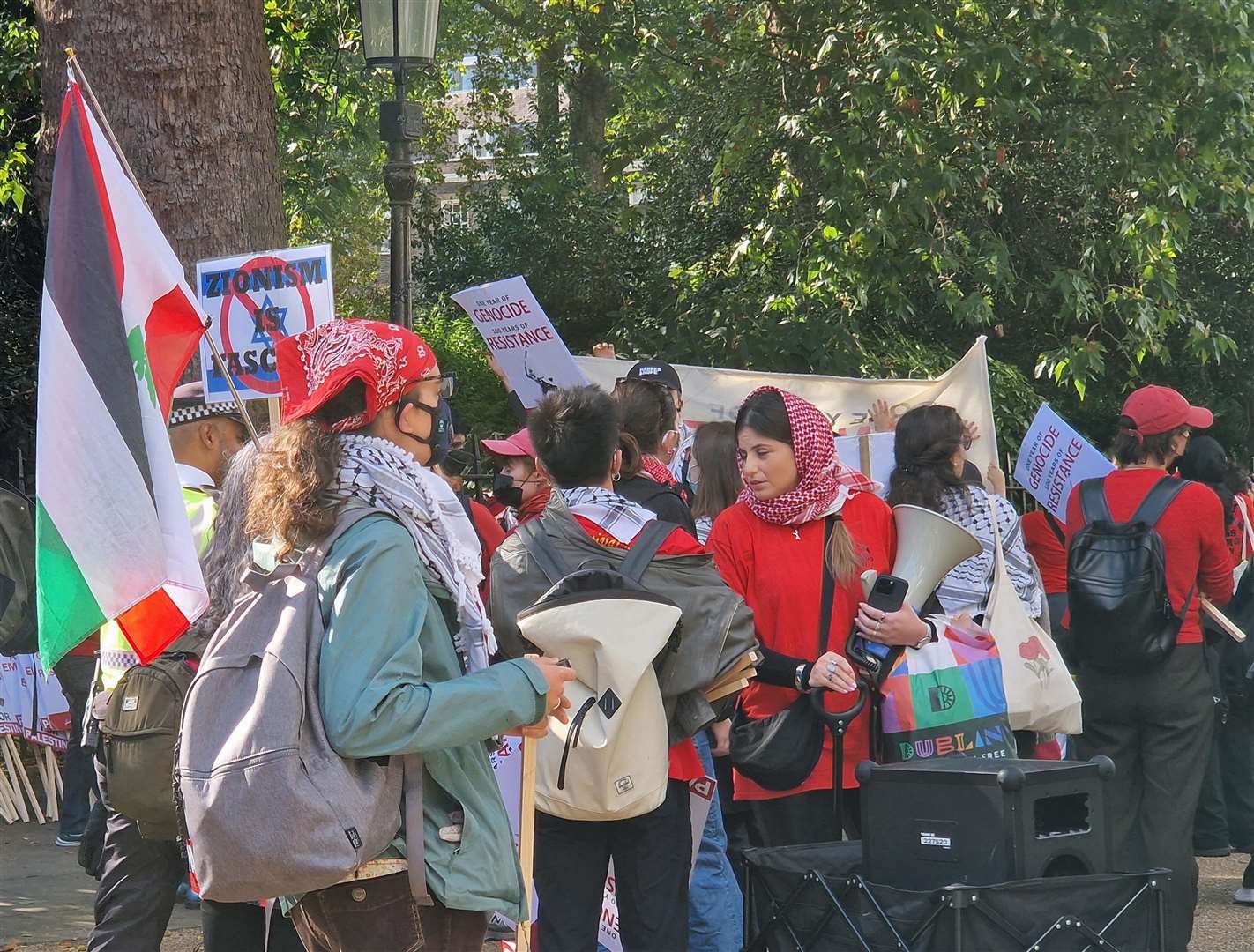 Demonstrators at Bedford Square prepare to taker part in the march (Ben Bauer/PA)