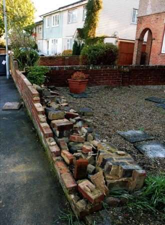 One of the garden walls in Old Park Avenue which vandals have demolished