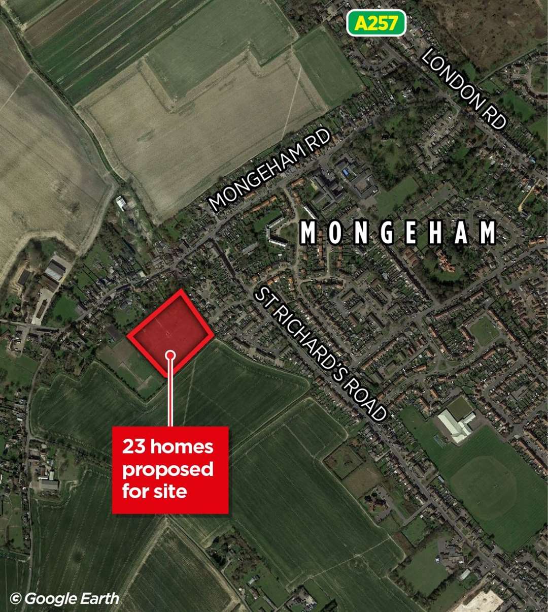 The location of the planned homes for St Edmunds Road, Great Mongeham