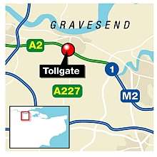 The lorry shed its load closing all three lanes of the A2 near Gravesend. Graphic: Ashley Austen