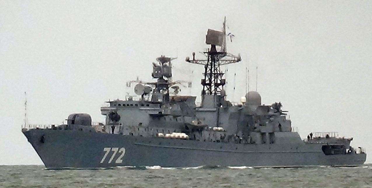 The Russian frigate Neustrashimy, photographed on the English Channel near Folkestone. Picture: Matt Coker / Dover Strait Shipping