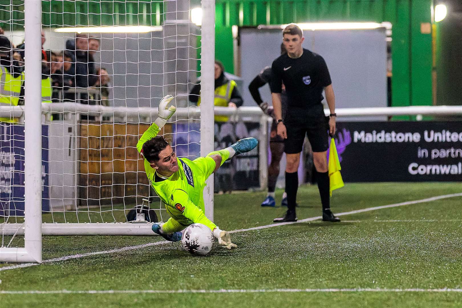 Harley Earle saves from the spot against Punjab to send Maidstone through to the Kent Senior Cup semi-finals. Picture: Helen Cooper