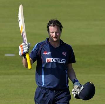 Rob Key celebrates his century against the Netherlands.