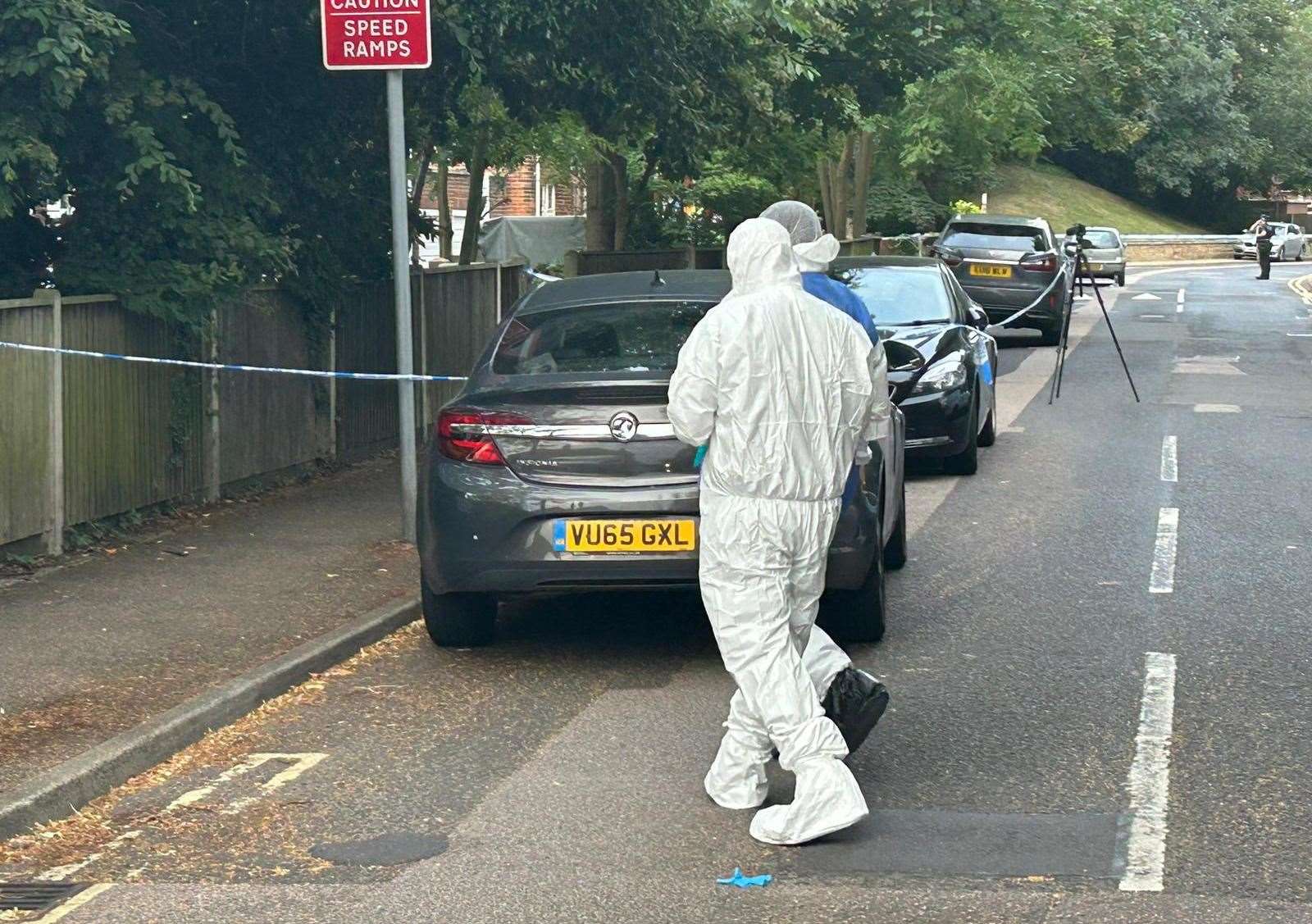 Forensic teams at Sally Port Gardens, Gillingham, after a soldier was involved in a serious assault. Picture: Brad Harper/KMG