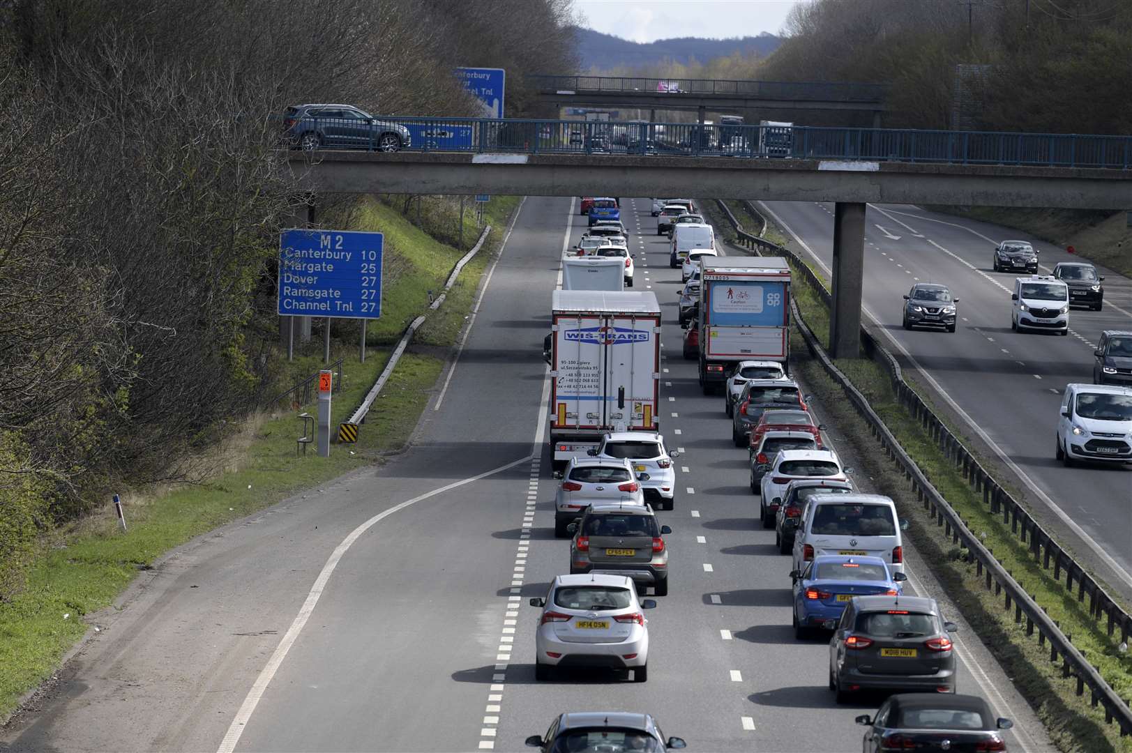 Delays at Brenley Corner on the junction with the M2 and the A2 at Faversham due to problems at the ports caused by P&O. Picture: Barry Goodwin