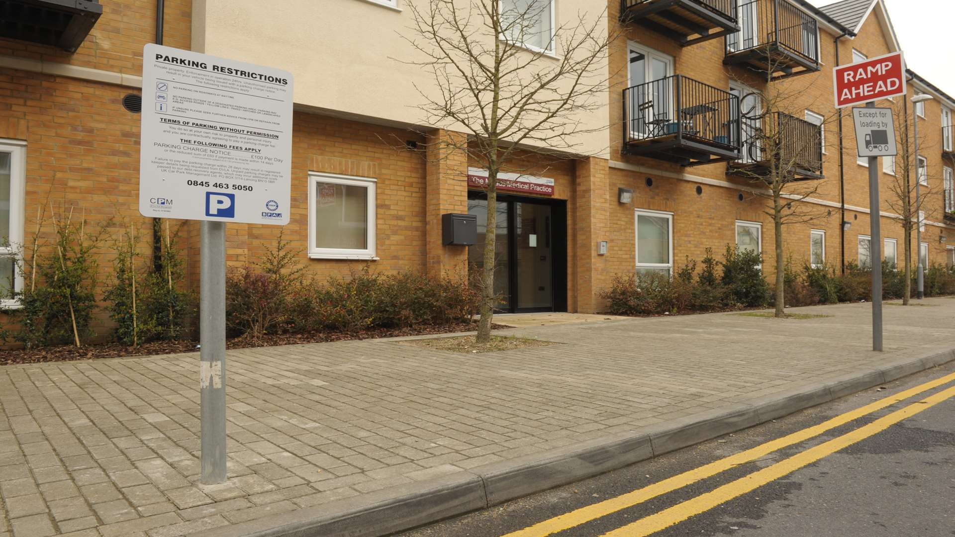 Double yellow lines outside the new health centre