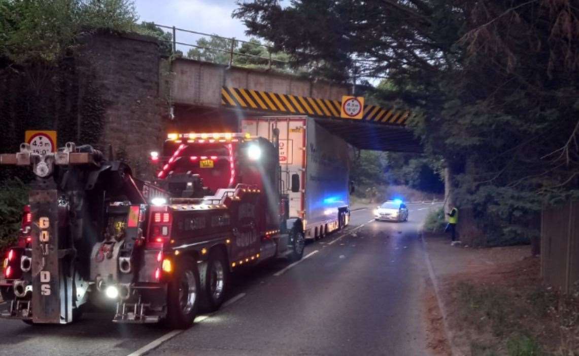 The lorry along the A25 Maidstone Road. Picture: KCC