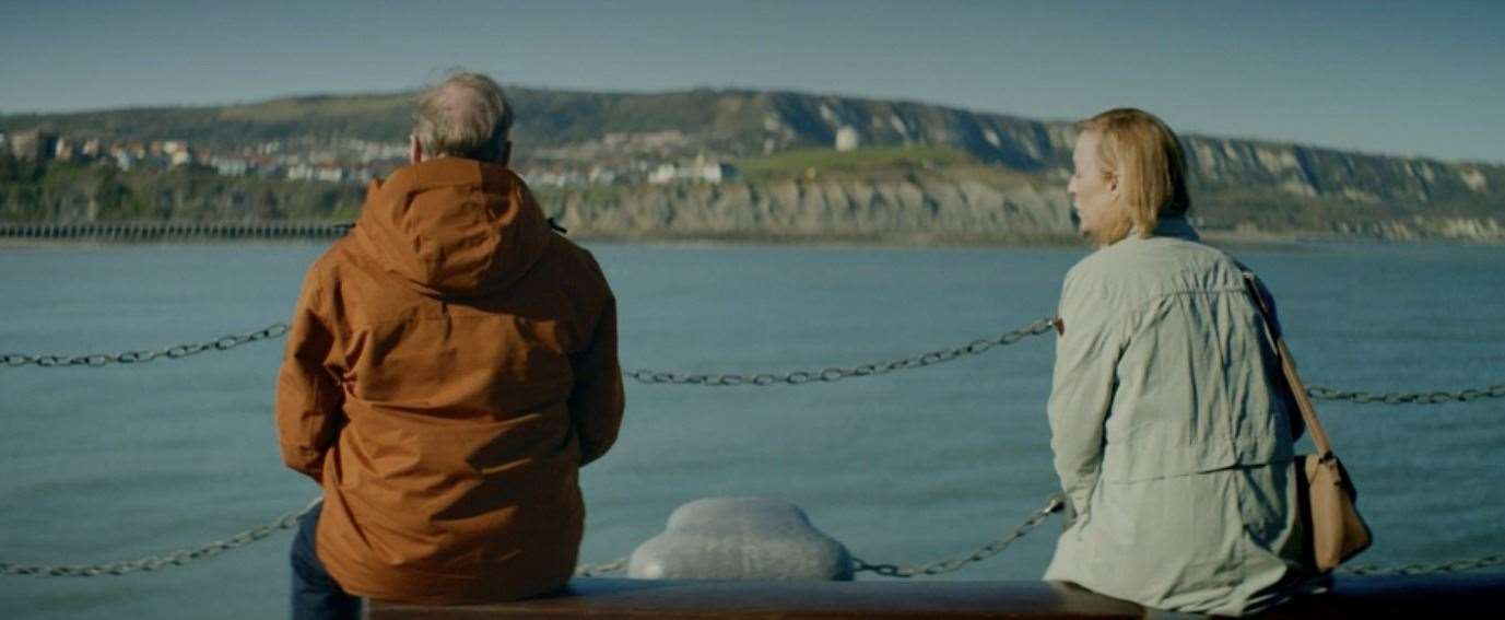 Two characters meet on Folkestone Harbour Arm. Photo: BBC iPlayer