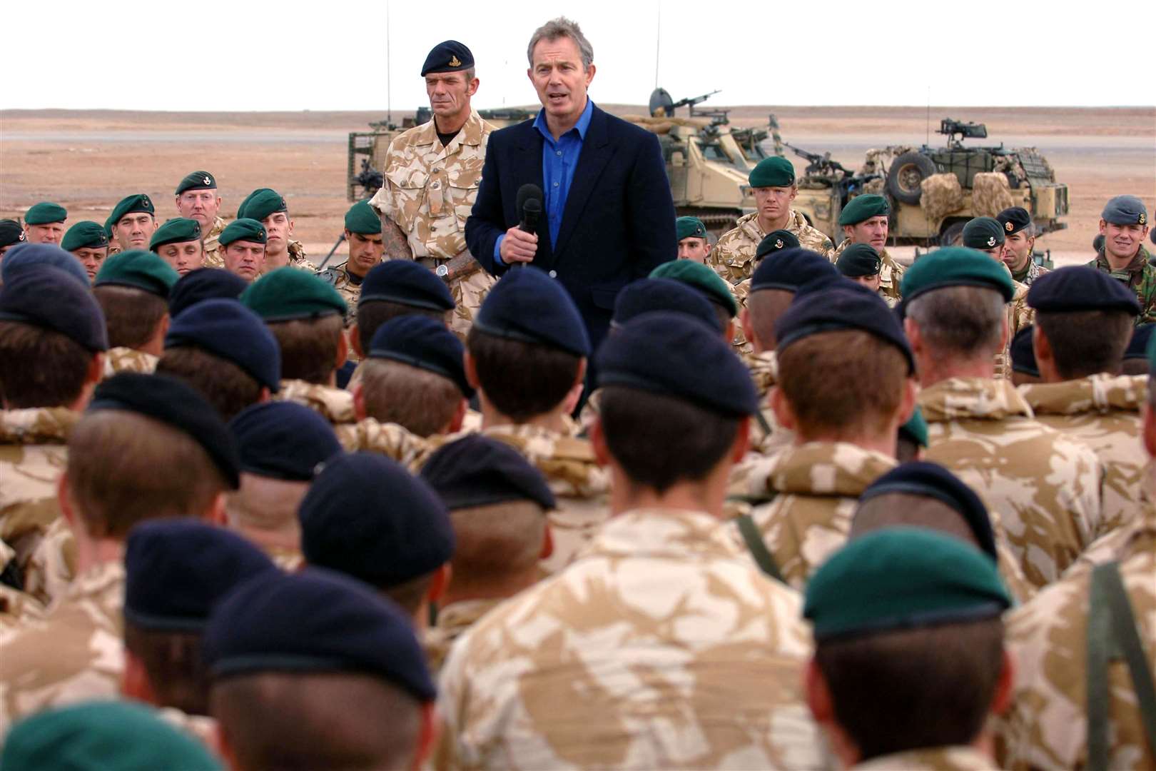 Then-prime minister Tony Blair with British troops at Camp Bastion in Helmand province in Afghanistan in 2006 (Stefan Rousseau/PA)