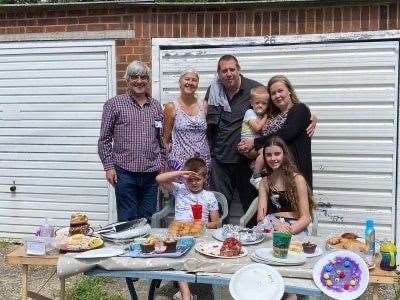 Councillor Harding with parents Abi, Simon and Fil and the children at the cake sale