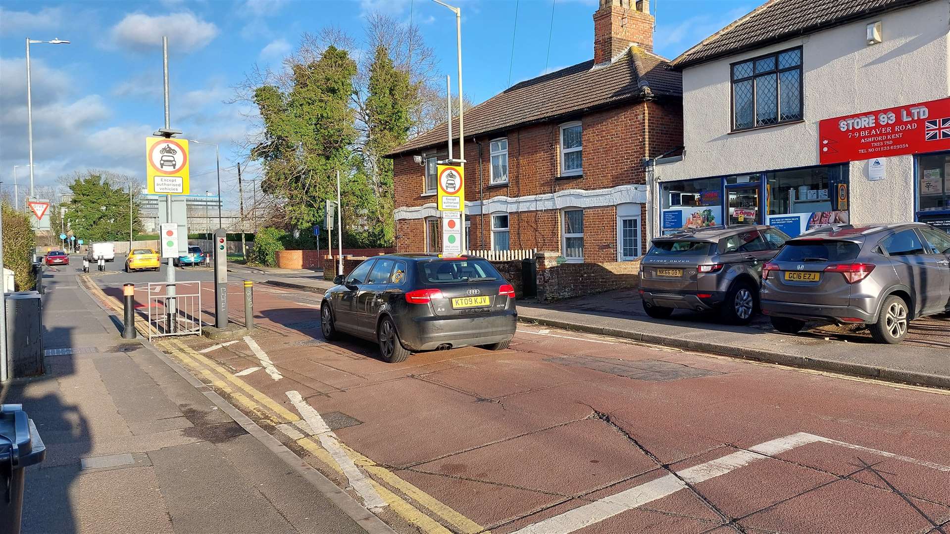 Many drivers cut through the bus gate between Godfrey Walk and Beaver Road