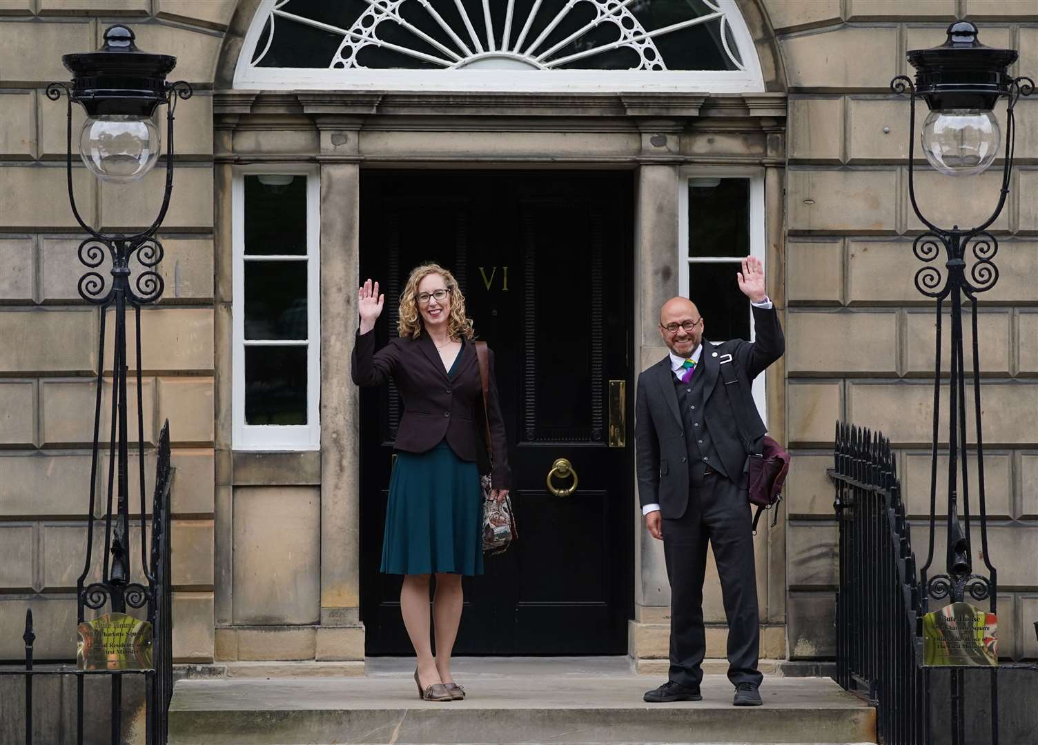 Scottish Green Party co-leaders Patrick Harvie and Lorna Slater arrive at Bute House on Friday as the deal was announced (Andrew Milligan/PA)