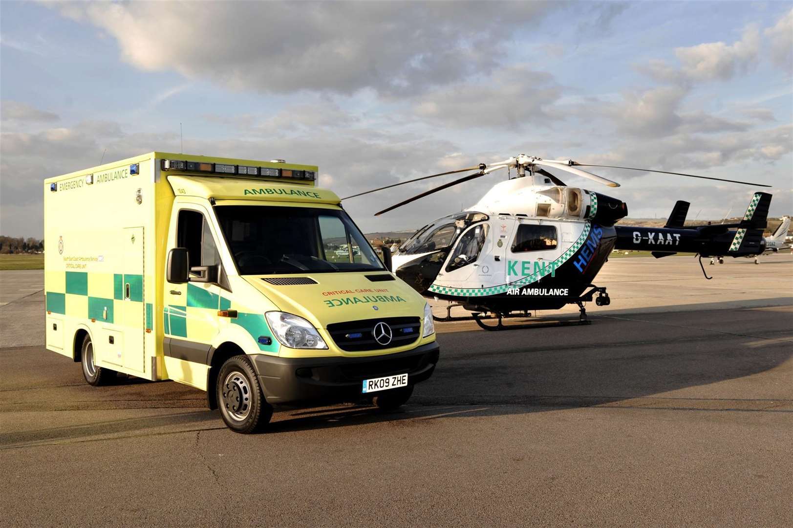 Air ambulance and paramedics are at the scene. Stock image