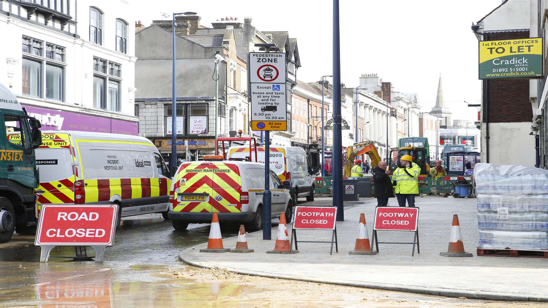 Burst water main in Maidstone High Street