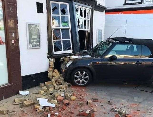 A car crashed into the front of the Wat Tyler pub in High Street, Dartford. Picture: Tony Porter