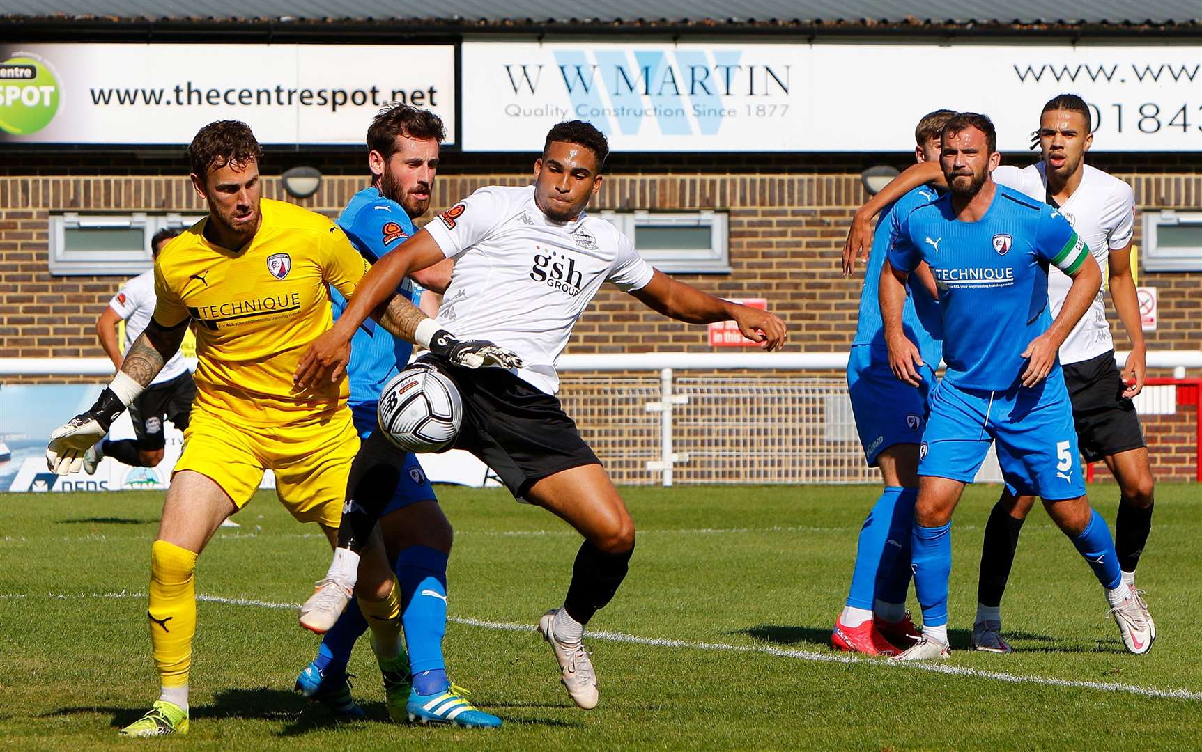 Dover's Aaron Cosgrave tries to get ahead of Chesterfield keeper Scott Loach. Picture: Andy Jones (51127337)