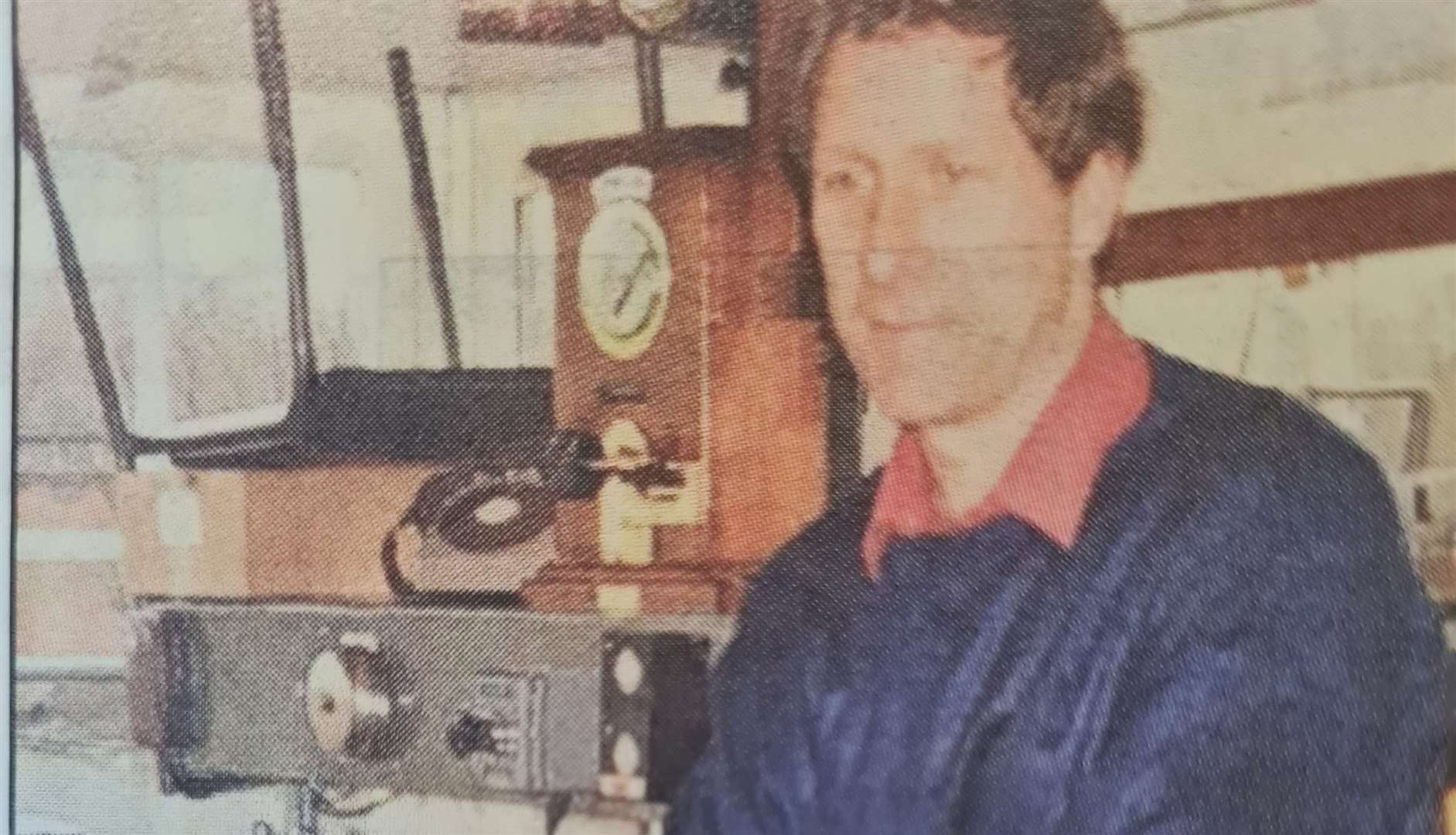 Signalman Ken Russell in the Shepherdswell signalbox during the 1980s