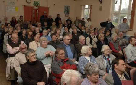 The packed Brabourne village hall for the public meeting