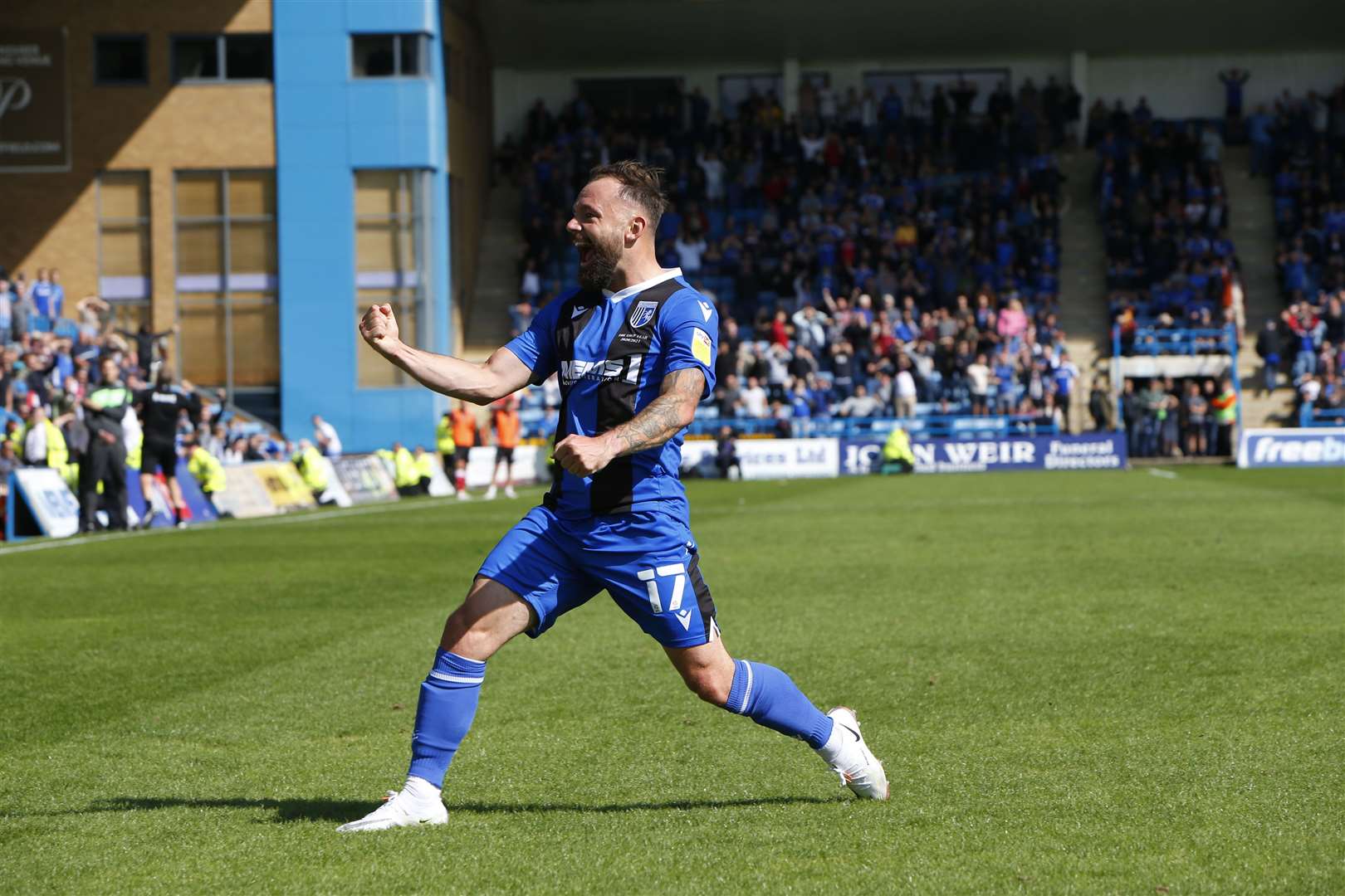 Danny Lloyd celebrates the Gillingham equaliser Picture: Andy Jones