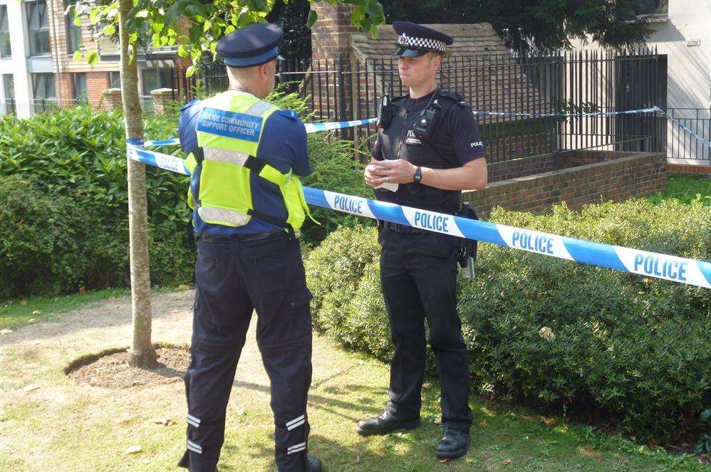 Police outside James Sutton's home in McKenzie Court in Maidstone